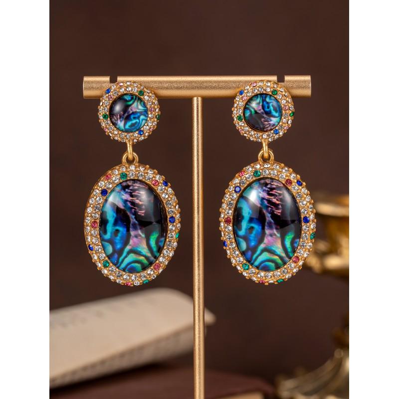 Vintage Studded Aurora Earrings With A Palace Style Oil Painting Enamel Antique