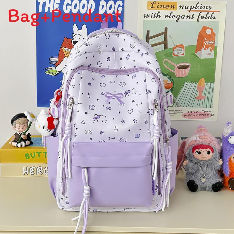 Cartoon Schmetterlingsknoten Rucksack für Mädchen Mit Großer Kapazität Und Druckmuster