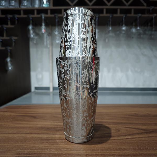 304 Stainless Steel Engraved Boston Style Cocktail Shaker