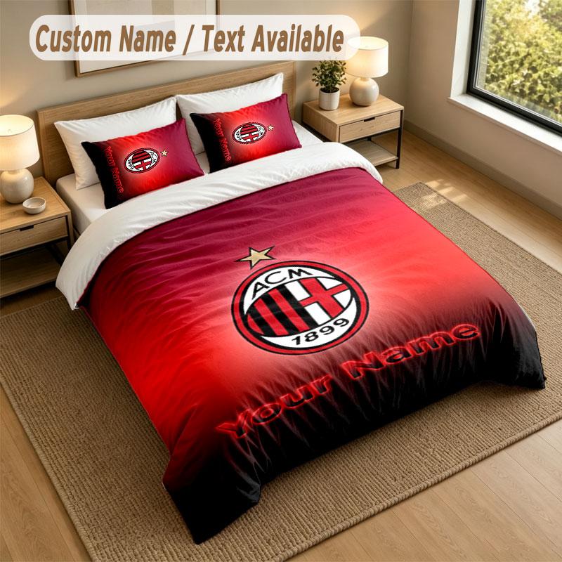 Set Biancheria da Letto 1 Copripiumino 2 Federe Stampa AC Milan Morbido Tessuto per Letto Decorazione Camera da Letto