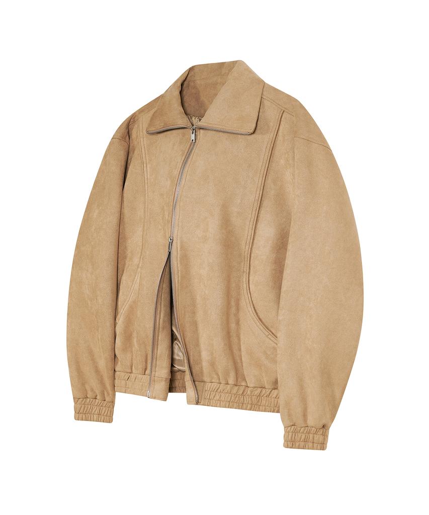Ironyporno Whiteline 86-Iro253 Curved Bomber Suede Jacket Camel