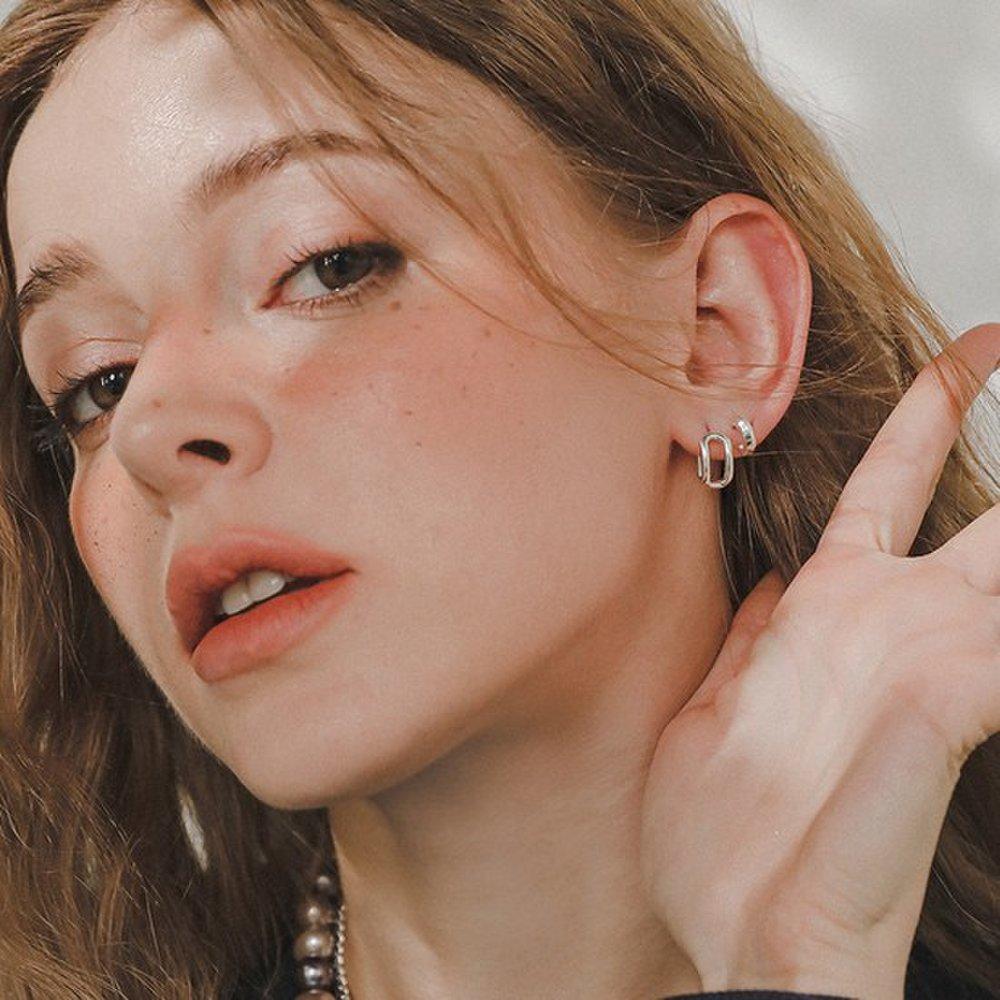 J.Lauren Open Square Silver One-Touch Ring Earrings M03826
