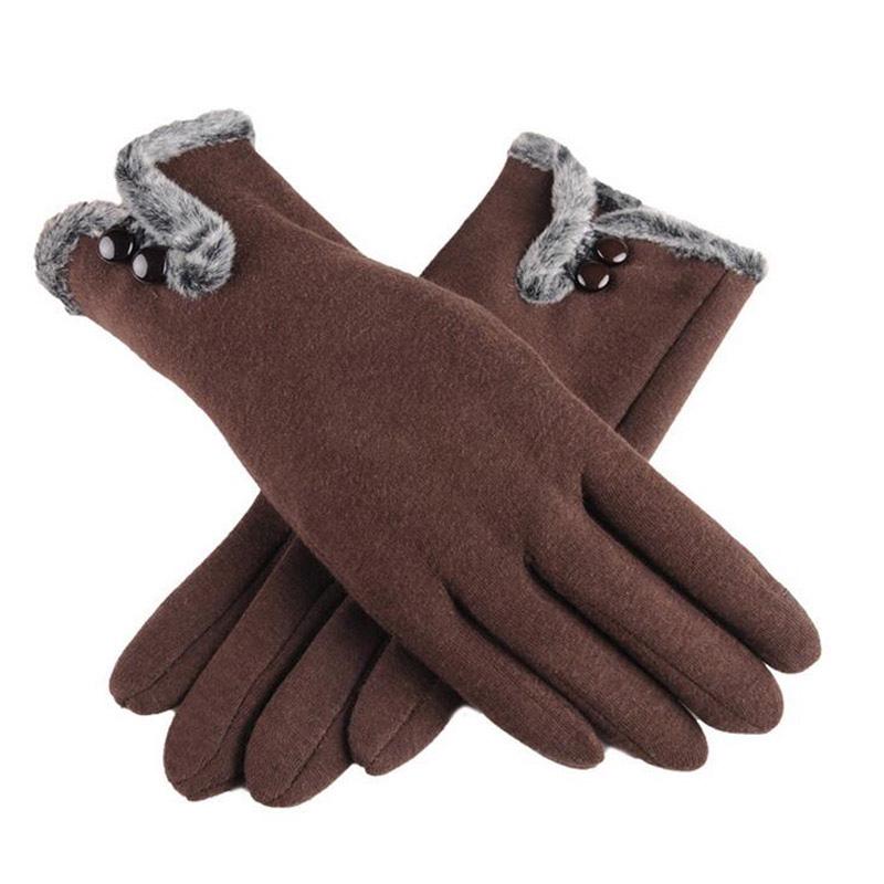 New Female Autumn Winter Non-Inverted Velvet Cashmere Full Finger Warm Lace Gloves Women Cotton Touch Screen Gloves G82