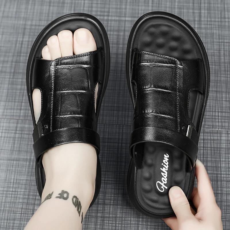 Fashion 2025 Summer Fashion Men Sandals Man Beach Leather Sandals Luxury Sandals Men Outdoor Beach Casual Shoes Cheap Male Sandals