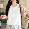 ZANZEA Women Floral Lace Splice Casual Sleeveless Vest Tops