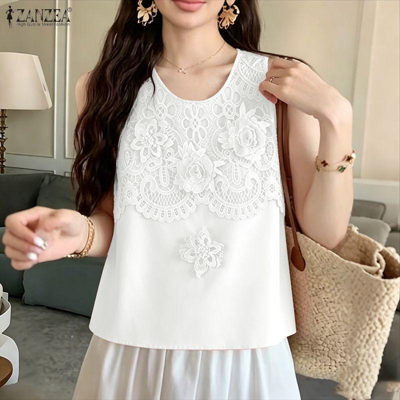 ZANZEA Women Floral Lace Splice Casual Sleeveless Vest Tops