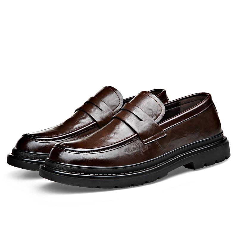 

Men s Genuine Leather Slip-On Shoes - Autumn/Winter 2025, Business Casual, British Style, Soft Sole, Non-slip, Ideal for Weddings. 41 коричневый