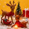Vintage Spotted Deer Ornament Resin Sika Deer Figurine with Red Bow Cute Deer Statue for Christmas Decoration Table Centerpiece