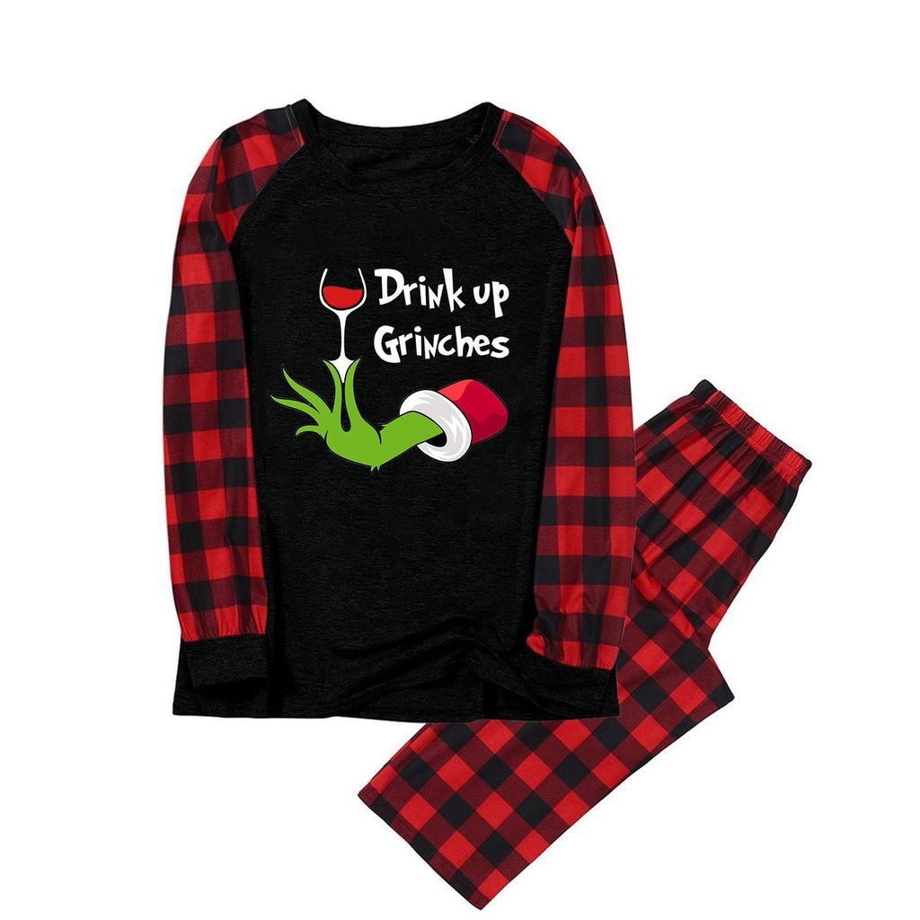 European & American Christmas Homewear Set with Plaid Pants - 2-Piece Outfit