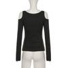 KOSY Goth Vintage Streetwear T-shirt Women Y2k E-girl Aesthetic Wing Cross Printed Long Sleeve Hollow Out Crop Tee Tops