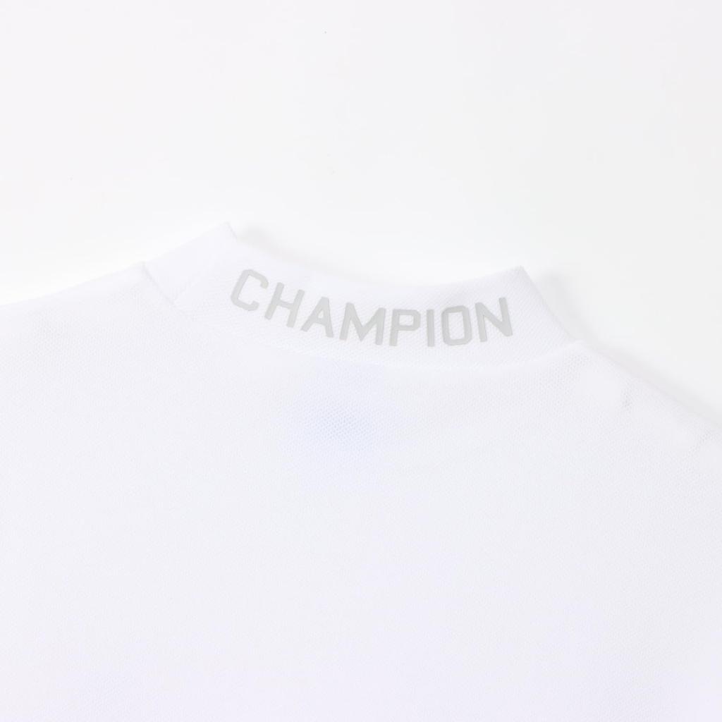Champion TECH Short Sleeve Mock Neck Shirt UV Logo Print WEAVE® (W-BG306-010-M), Heat-Shielding, Protection, Quick-Drying, One-Point