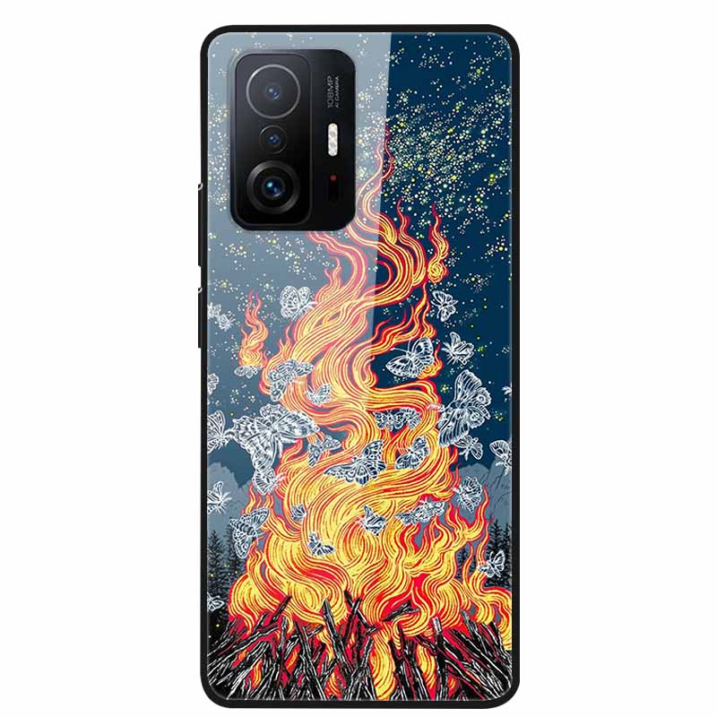 For Xiaomi 11T Pro Glass Case Hard Tempered Glass PC Cover Phone Case For Xiaomi Mi 11T 11 T Pro Shockproof Cartoon Funda Coque