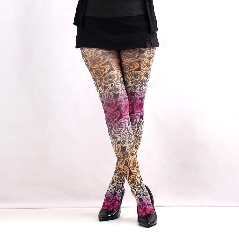 Multicolor Patterned Footed Tights for Women Printed Pantyhose Stockings for Dress Skirt Layering In Spring Fall Office and Daily Wear
