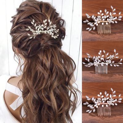 Nouveaux Peignes à Cheveux de Mariage Cristal Perle Accessoires Cheveux Couleur Argent Femmes Décoratif Arrière Peigne à Cheveux Coiffe de Mariée Bijoux de Cheveux