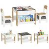 Three-Piece Kids Table and Chair Set with Blackboard, Storage, Bookshelves - Natural Wood