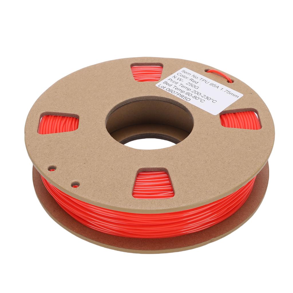 3D Printer Filament 250g 1.75mm 95A TPU Flexible High Elasticity Printer Filament Replacement 0.02mm Accuracy Red