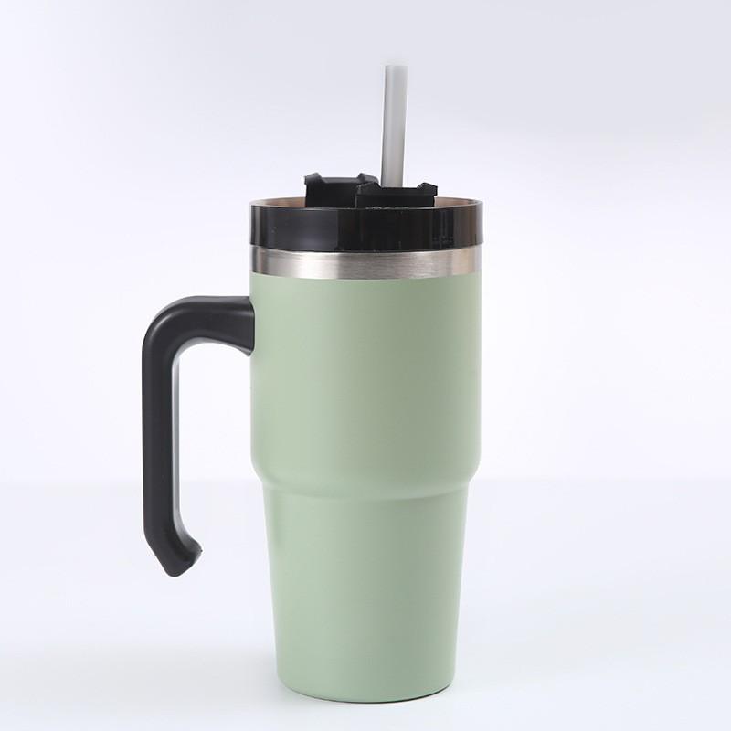 Stainless Steel Vacuum Insulated Travel Mug With Handle Straw 20oz Double Wall Cold Retention Cup Car Office