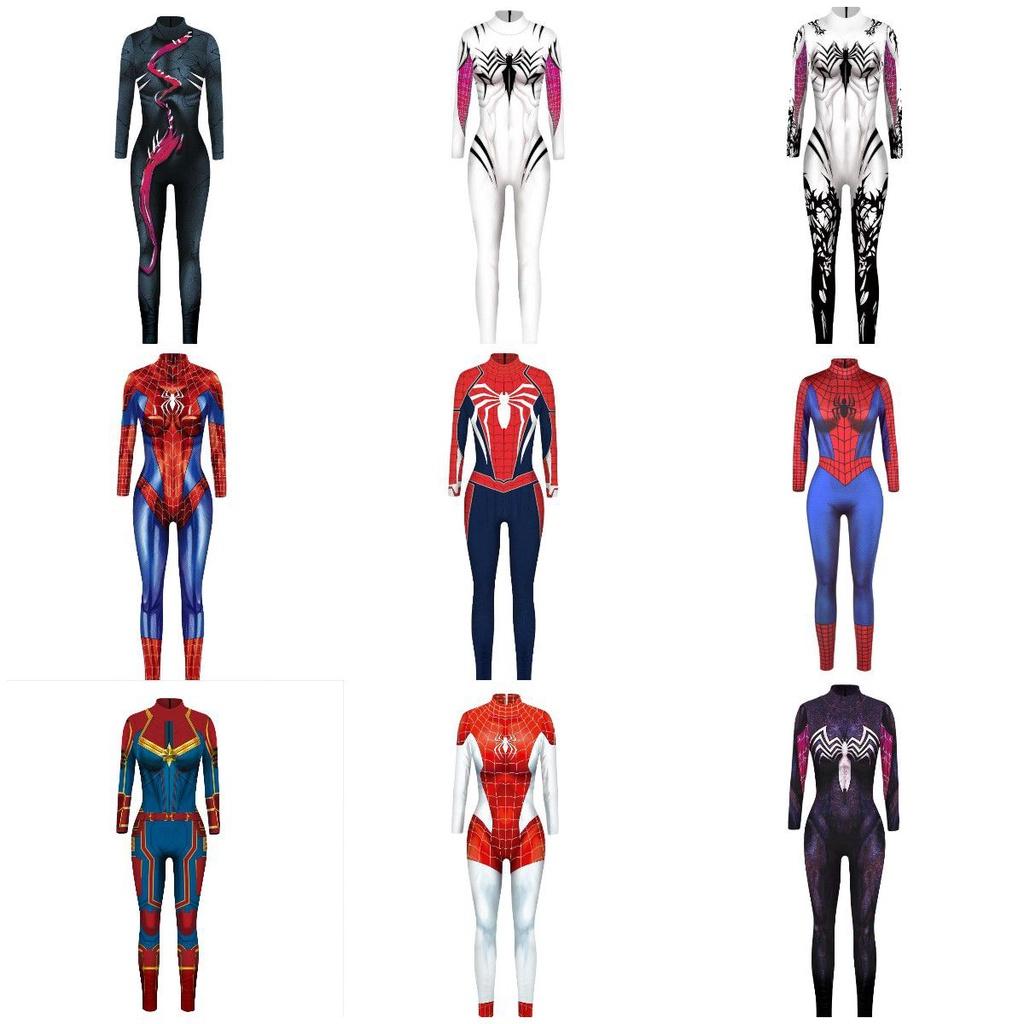 Halloween Spiderman Cosplay Jumpsuit Women's Slim Tights Bodysuit