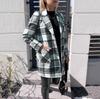 Women's Brushed Plaid Shirts Long Sleeve Flannel Lapel Button Down Pocketed Shacket Jacket Coats