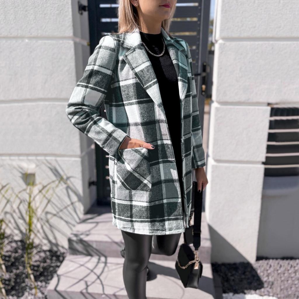Women's Brushed Plaid Shirts Long Sleeve Flannel Lapel Button Down Pocketed Shacket Jacket Coats
