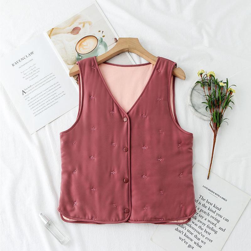 Haosangyuan Warm Mulberry Silk Embroidered Vest for Autumn and Winter