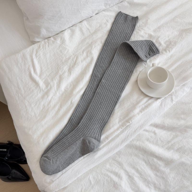 Solid Color Over-the-knee Socks, Three-dimensional Pit Striped Calf Socks, Versatile Boot Socks, Simple School Style, Over-the-knee Breathable