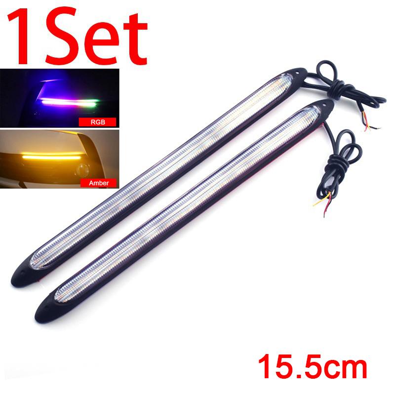 2Pcs/set Universal Car DRL LED Daytime Running Lights Waterproof Headlight Strip White/RGB Sequential Flow Turn Signal Light