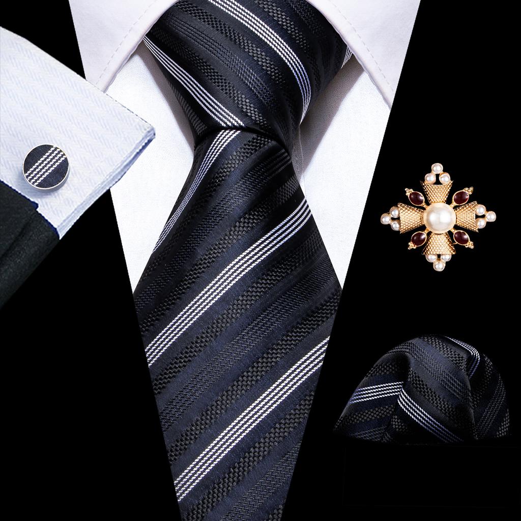 Barry.Wang Pearl sagė su kaklaraiščiu vyrams Paisley gėlių šilko kaklaraištis Hanky rankogalių sąsagų rinkinys