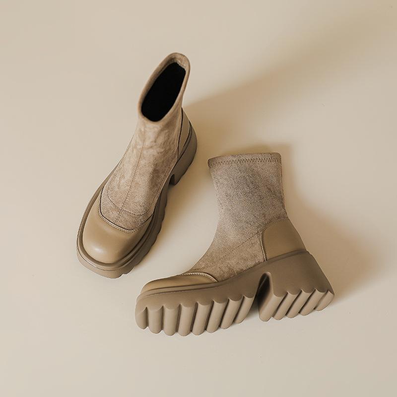 

Silky suede Martin boots short boots women s 2025 autumn and winter new thick heel elastic boots 7cm high heel slim boots women 40