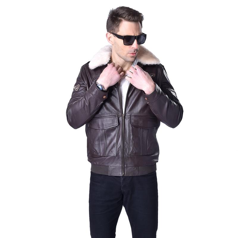 Čínská velikost MAPLESTEED Genuine Leather Jacket Pánská pilotní bunda Letecký kabátek 100% hovězí kůže kožešinový límec pánská kožená bunda zimní 177