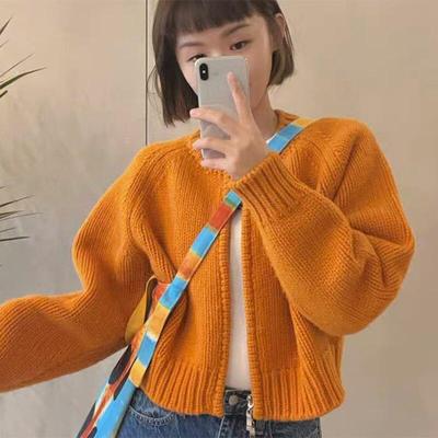Winter Solid Knitted Cardigan Women Jackets Sweet Zipper Cropped Sweaters Korean Vintage Casual Loose Short Knitwears Coat 28975