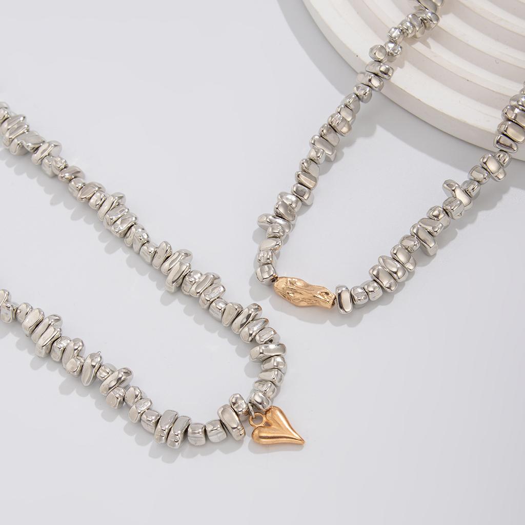 Punk 2 Pcs/Set Plastic CCB Beads Chain Necklace for Women Vintage Small Heart Choker Necklace Simple Fashion Jewelry Gift