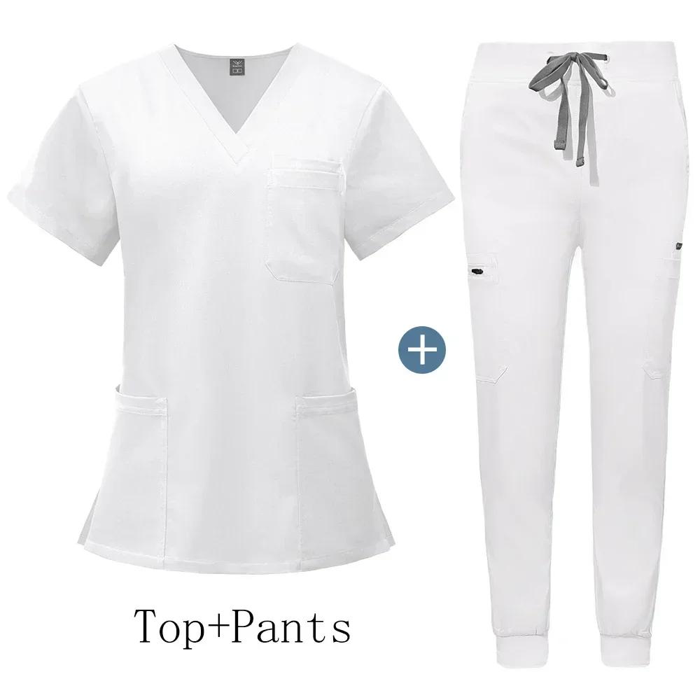 Unisex Nursing Accessories Hospital Medical Clothing for Women Niaahinn Uniform Short Sleeved V-neck Top Jogging Pants Suit Soft