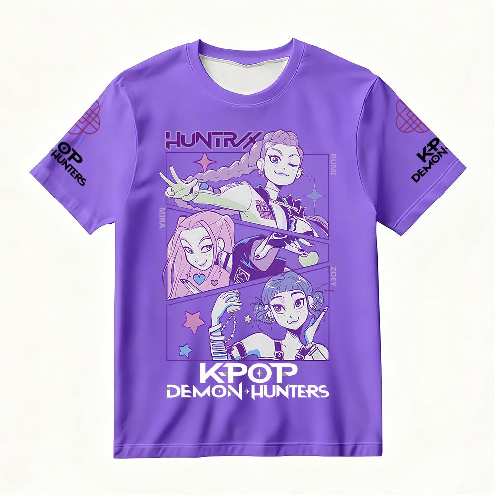 Women's Summer KPop Demon Hunters Graphic T-Shirt Stylish Streetwear Top with Rumi Mira Zoey Character Prints for Trendy Casual