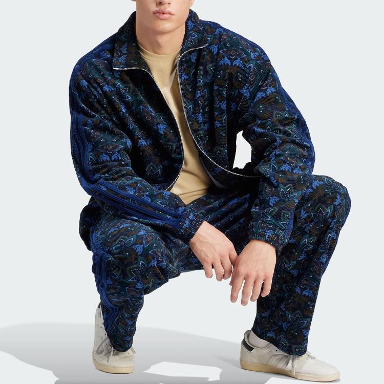 Adidas Originals Corduroy Track Top Printed Sports Jacket Men Jacket Dark-Blue IS5274