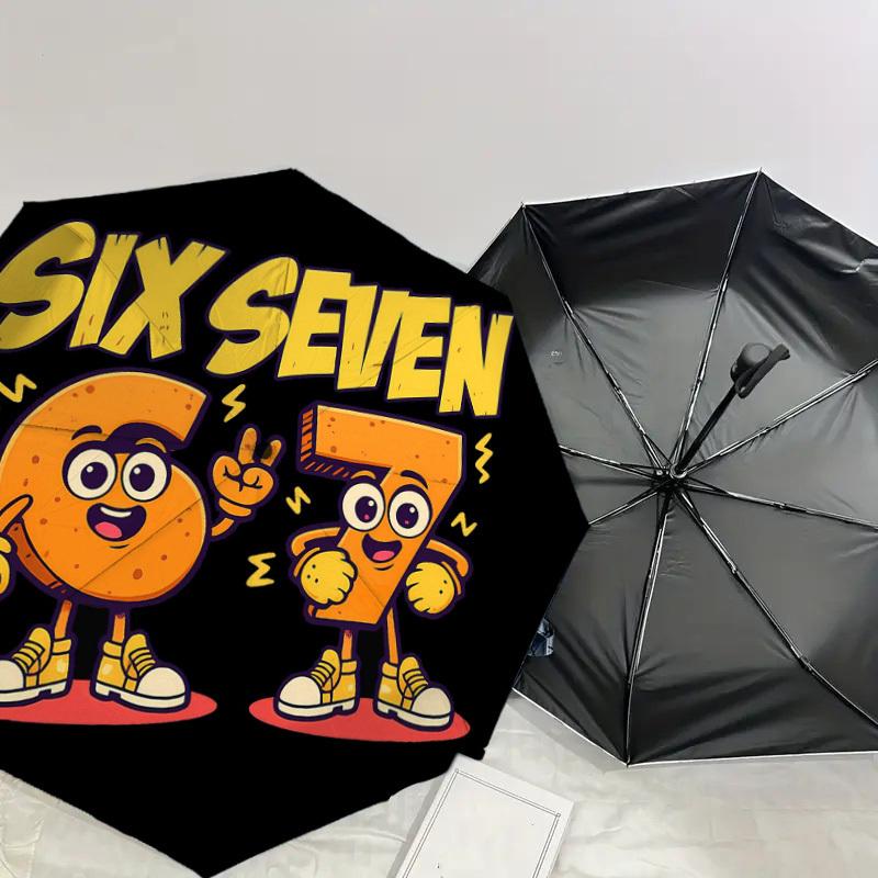 1PC Six Seven Automatic Open/Close Umbrella with Windproof, 8-Rib Sturdy Canopy, Durable Ribs, Fashionable Design, Outdoor Accessory, Fun Prin, Holida