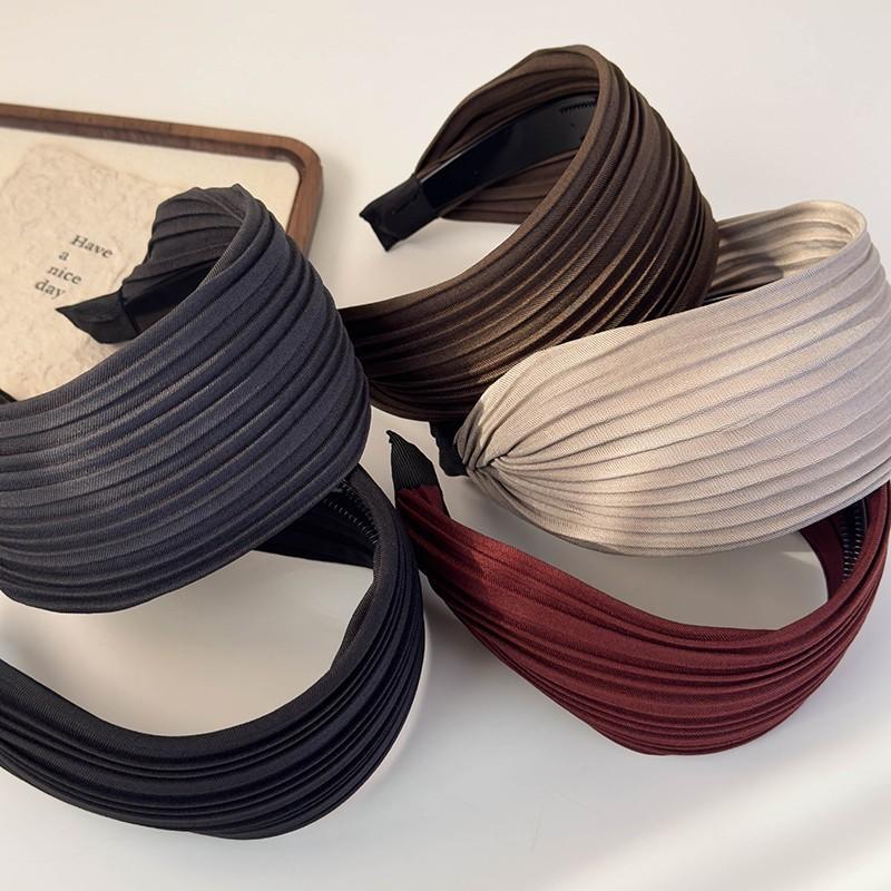 Korean-style Simple Wide-brimmed Striped Hair Clips and Headbands for Women   Hair BandsRetro High Cranial Top Pleated Headbands and Hair Accessories