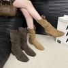 Fashion New Style Fashion Women's Winter Ankle Boot Cow Suede Leather Shoes for Women Pointed Toe Short Boots Chunky Shoes Western Boots