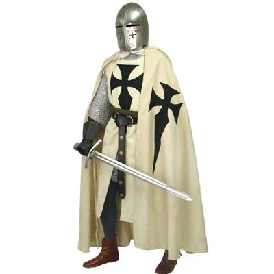 Halloween Cosplay Costume Medievale Uomo Cavaliere Teutonico Crociato Tunica e Mantello Surcotta Rievocazione LARP