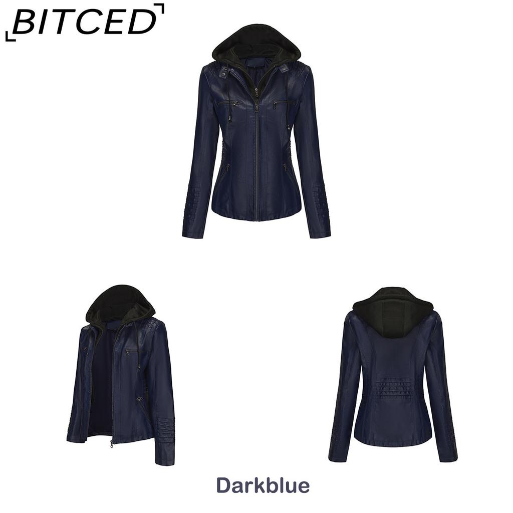 BITCED Hooded Leather Jacket Two-Piece Set with Detachable Lining Plus Size Leather Jacket for Women Spring/Autumn Outerwear