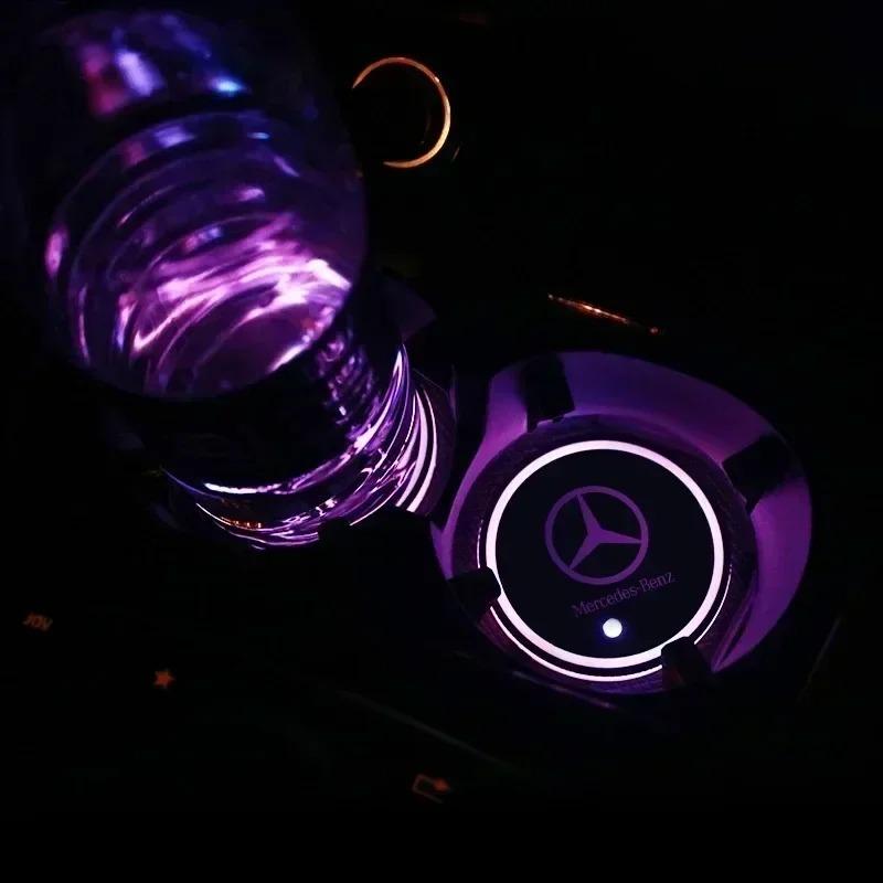 7 Color LED Car Cup Holder Light Luminous Coaster Water Cup Pad Accessories For Mercedes Benz AMG W124 W202 W203 W204 W210 W211 MR8