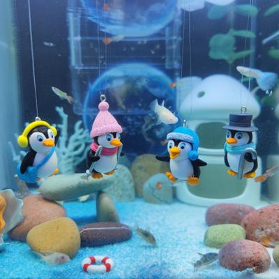 1 ensemble d'aménagement paysager d'aquarium en forme de pingouin vif et résistant à la lumière, ornement flottant pour plongeur d'aquarium