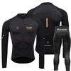 Mens Cycling Jersey Bib Shorts Set Long Sleeve Quick-Dry Compression Fit Road Bike Riding
