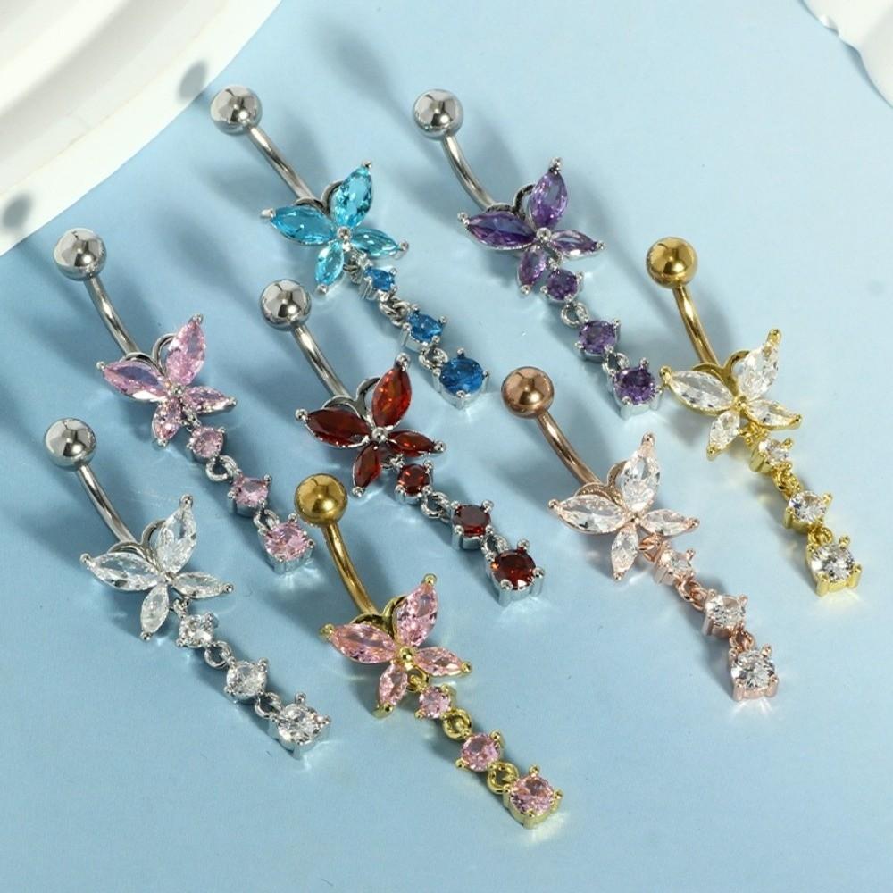 Butterfly Zircon Navel Ring Stainless Steel Belly Button Ring Body Piercing Jewelry  Gift