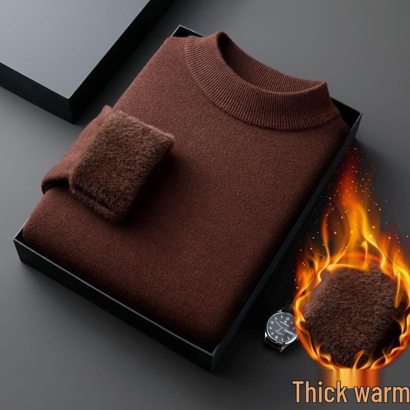 Men's Velvet Knit Sweater - Warm Half-High Collar, Thickened Base Layer