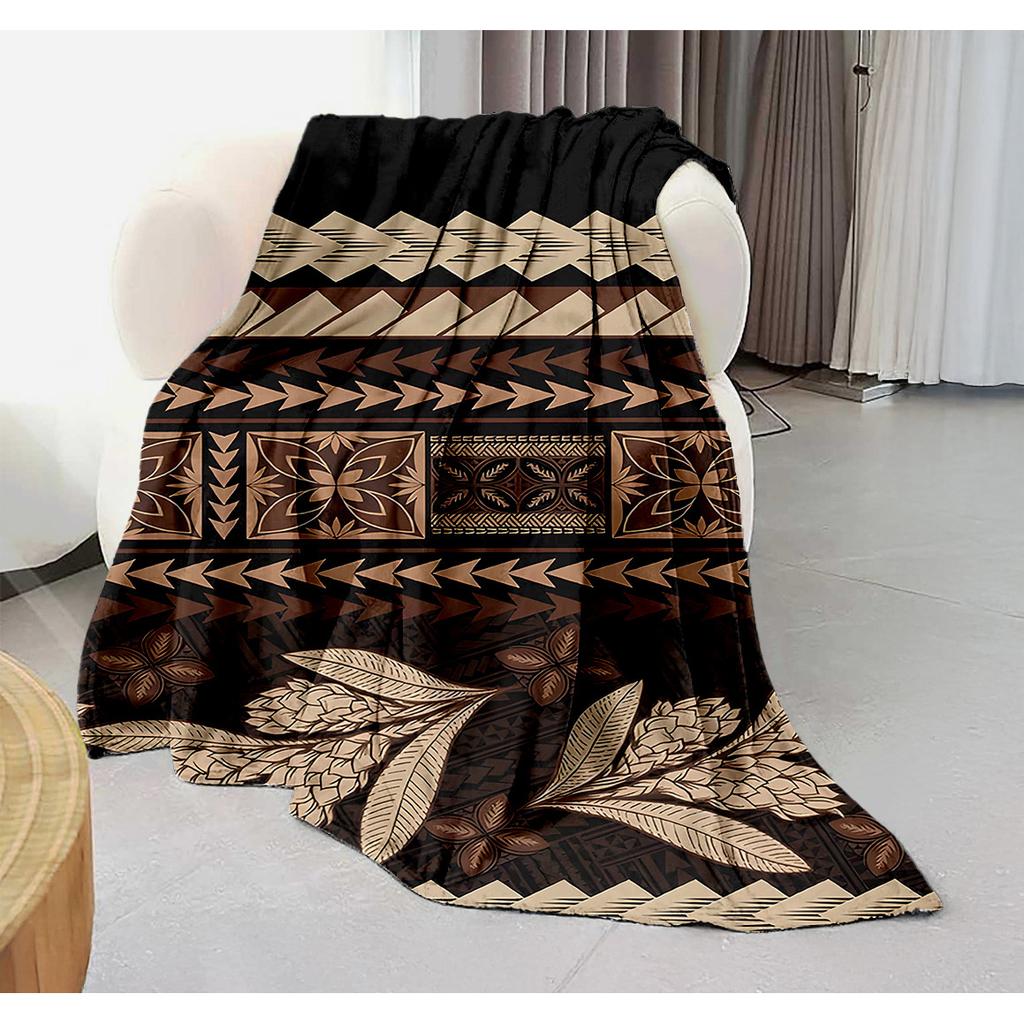 Black Samoan-Hawaiian pattern Blanket for Sofa Bed Travel Camping Living Room Office Conditioning Blanket for All Seasons Gifts