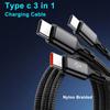100W 6A 3 in 1 USB-A to 3 ×Type-C Fast Charging Cable For Samsung Galacy S24 Xiaomi Redmi Huawei Multi-port USB C Charge Cable