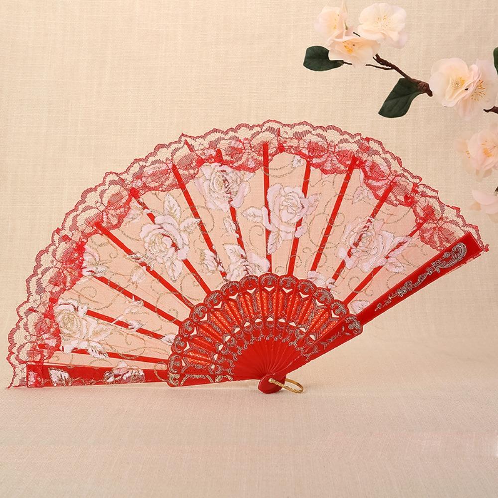 

Translucent Folding Fan Plastic Handle Spanish Fan Ornaments Ladies Lace Hand Fan Gift