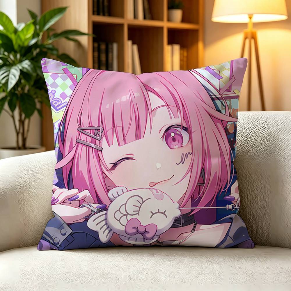 Emu Otori WonderlandsShowtime Cute Pink Anime Square DoubleSided printed Pillow Case Bedroom Bedside Pillow Sofa Cushion Cover