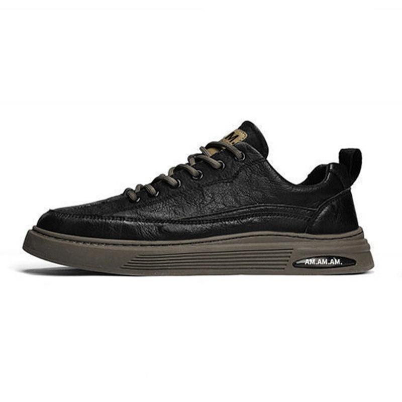 2025 autumn and winter new men's shoes leather breathable casual shoes Korean version fashion trendy shoes men's low-top thick baseplate shoes